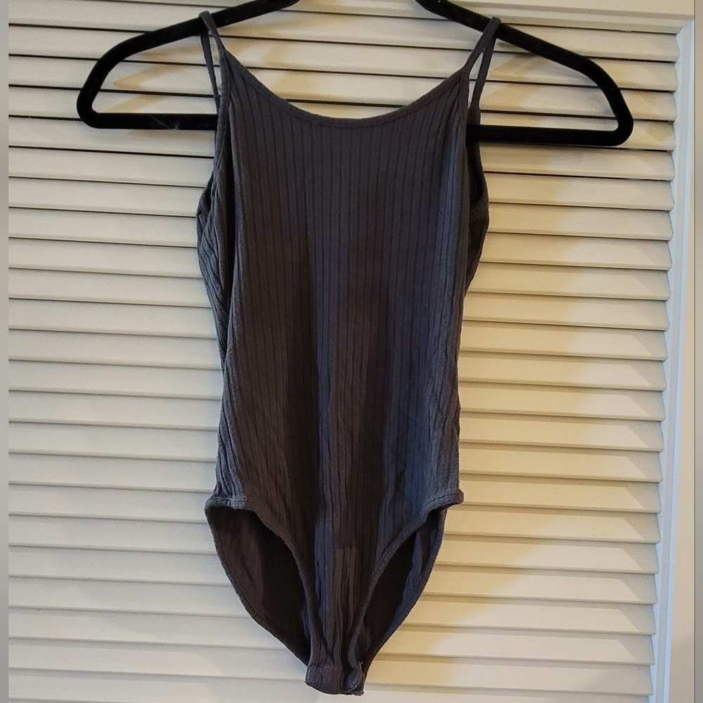 Out From Under - Grey Ribbed Spaghetti Strap Bodysuit